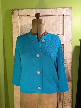 Vibrant Vintage Kimberly Turquoise Textured Button Cardigan